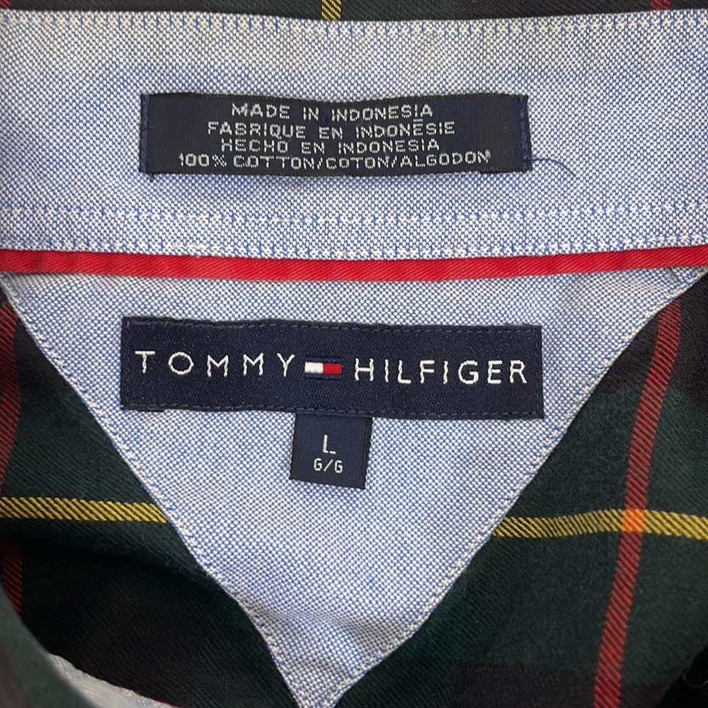 Tommy Hilfiger dark blue/green plaid w red/yellow long sleeve work shirt - Picture 7 of 10